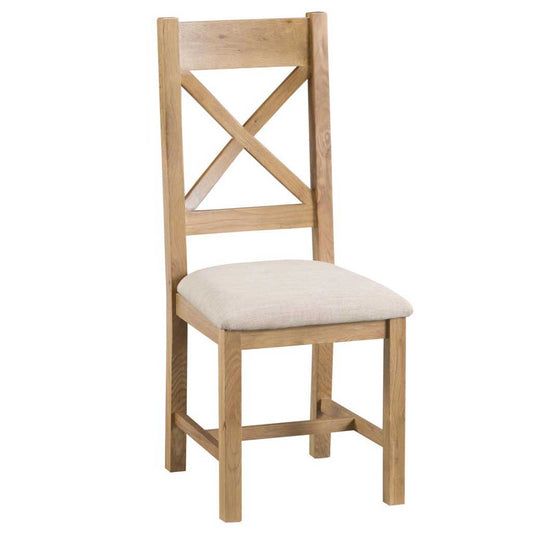 Manor Collection Country Oak Cross Back Chair Fabric Seat