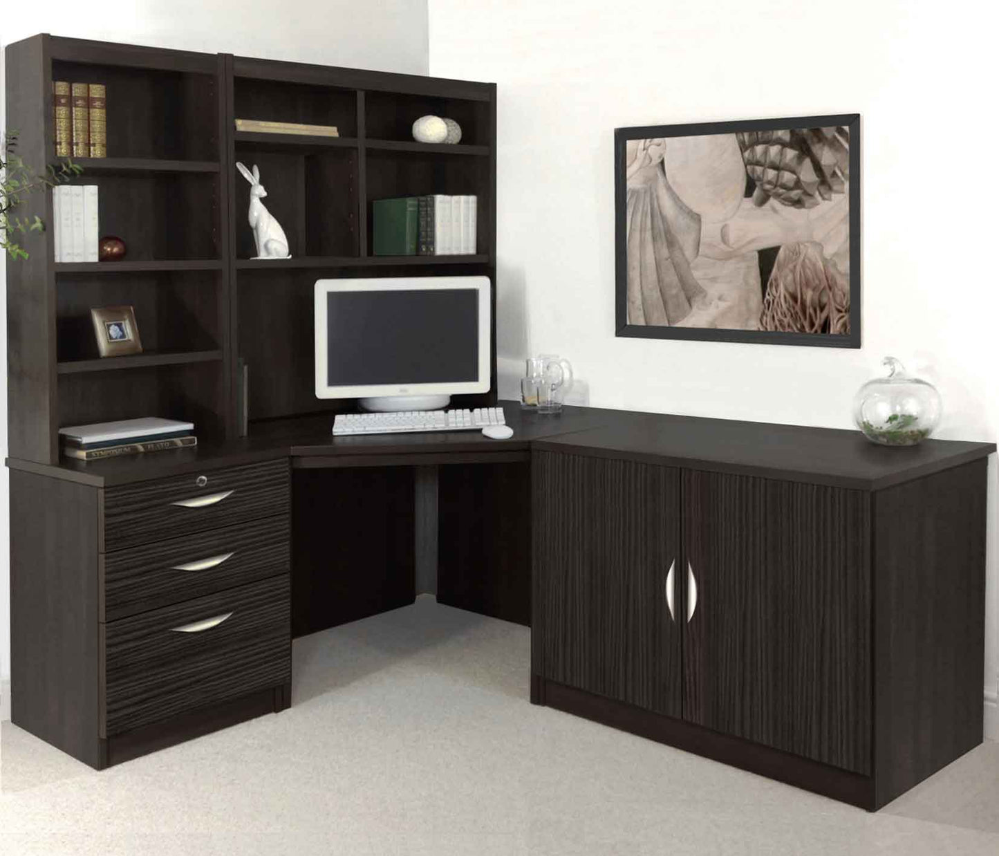 R White Cabinets Set Home Office Set Up