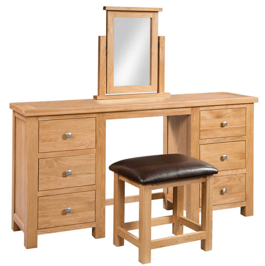Manor Collection Dorset Oak Double Pedestal Dressing Table and Stool