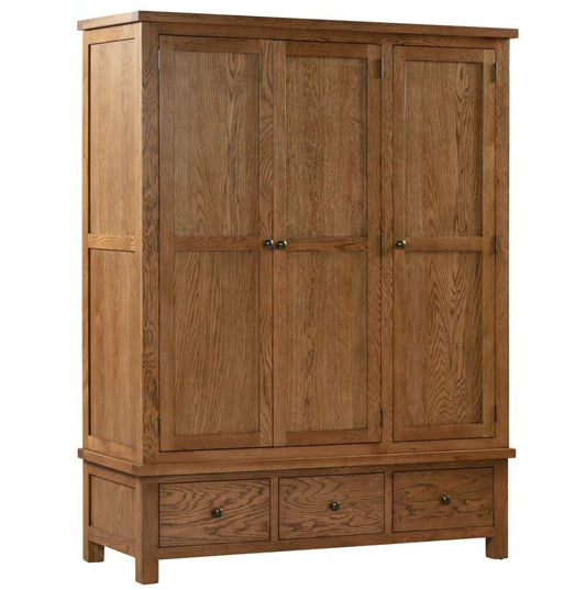 Manor Collection Dorset Rustic Triple Wardrobe With 3 Drawers