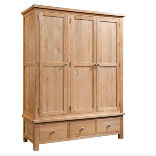 Manor Collection Dorset Oak Triple Wardrobe With 3 Drawers