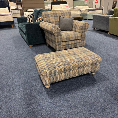 Alstons Cleveland Armchair And Legged Footstool In Sepia Highland Plaid - Part Of Sofa And 2 Armchairs Set