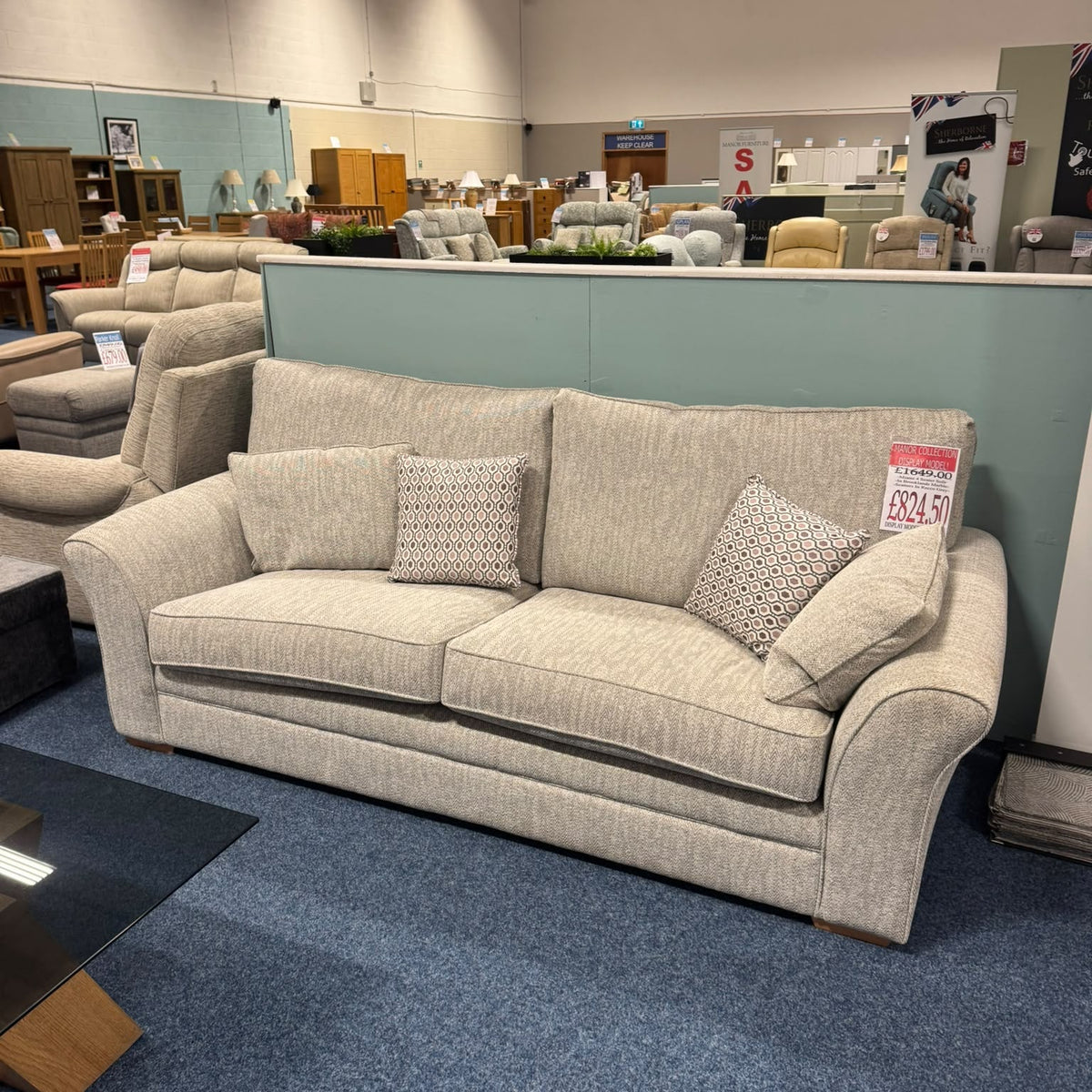 Manor Collection Miami 4-Seater Sofa In Brooklands Marble With Rocco Grey Scatter Cushions